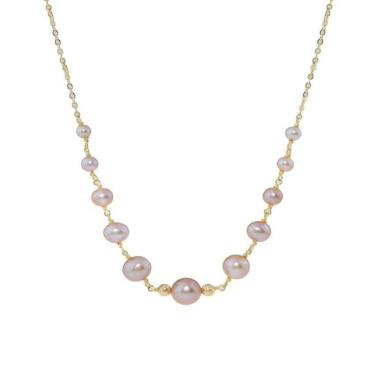 14k Natural Pink 11 Pc Graduated Pearl Link Center Necklace 18" freeshipping - Jewelmak Shop