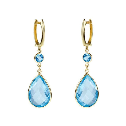 14k Blue Topaz Dual Bezel Earring freeshipping - Jewelmak Shop