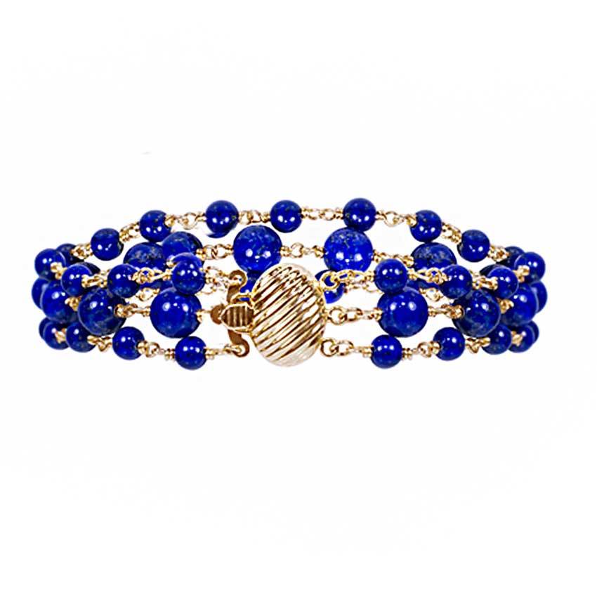 14k Lapis Link 3 Row Bracelet 8" freeshipping - Jewelmak Shop