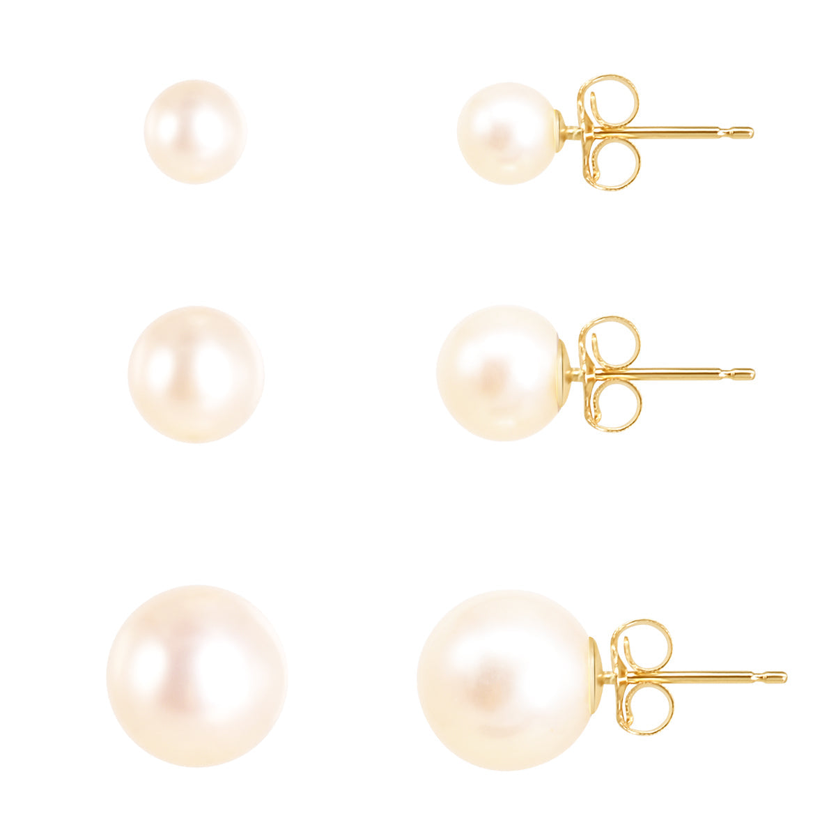 14k Classic White Freshwater Pearl Post Earrings Set of 3 freeshipping - Jewelmak Shop