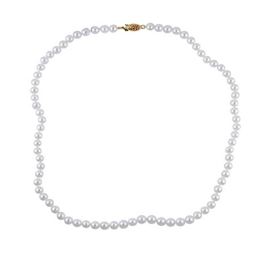 14k White Freshwater Pearl 5.5-6mm Knotted Necklace 18" freeshipping - Jewelmak Shop