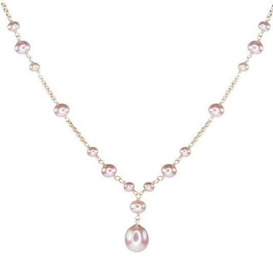 14k Natural Pink Pearl Y Necklace 17" freeshipping - Jewelmak Shop