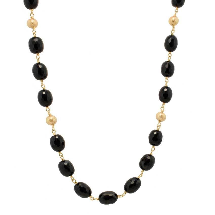 14k Black Onyx Gold Glitter Ball Link Necklace 18" freeshipping - Jewelmak Shop