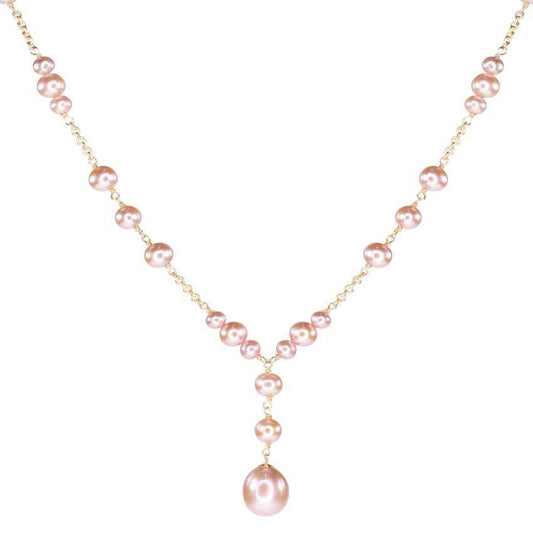 14k Natural Pink Pearl Y Necklace 18" freeshipping - Jewelmak Shop