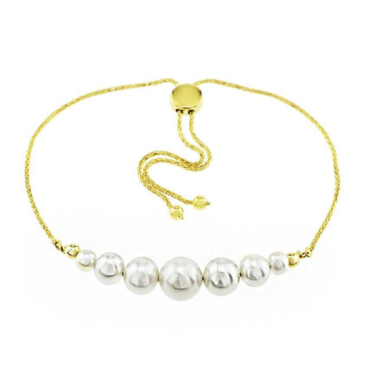 14k White Pearls Adjustable Bracelet 10.25" freeshipping - Jewelmak Shop